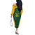 Custom South Africa Cricket Off The Shoulder Long Sleeve Dress Go Champions Protea Pattern LT05 - Wonder Print Shop