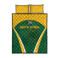 South Africa quilt bed set featuring green quilt with South Africa text and flag crest, 2 pillows