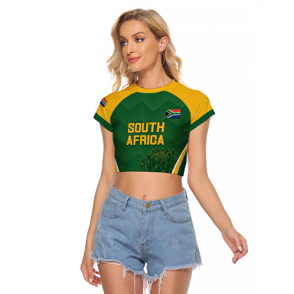 Custom South Africa Cricket Raglan Cropped T Shirt Go Champions Protea Pattern