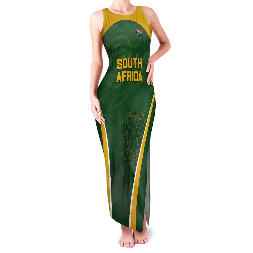 Custom South Africa Cricket Tank Maxi Dress Go Champions Protea Pattern