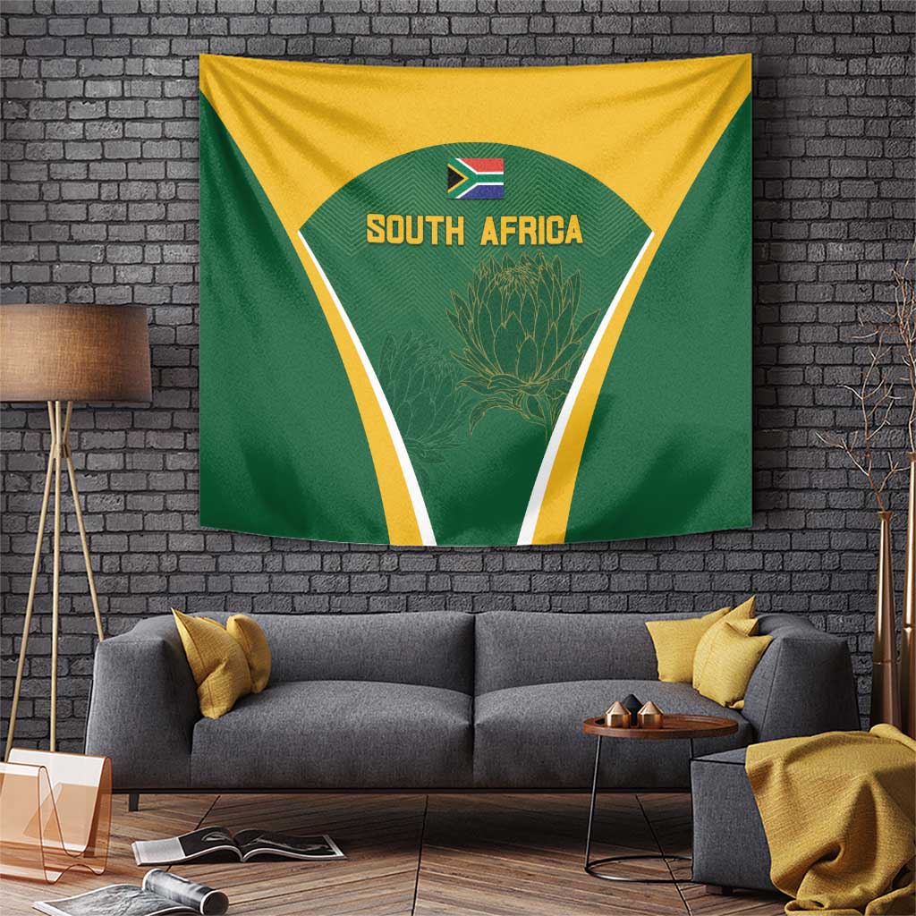 South Africa cricket wall tapestry with green-and-yellow triangular South Africa emblem