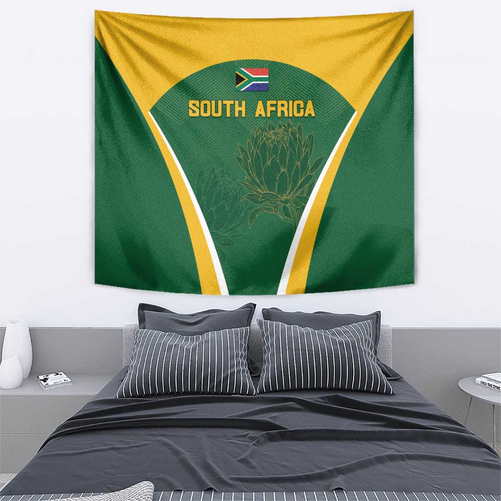 South Africa cricket wall tapestry with centered green triangle and yellow border