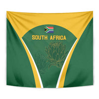 South Africa cricket wall tapestry close-up: green triangle, yellow border, South Africa wordmark