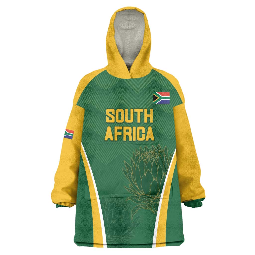 Custom South Africa Cricket Wearable Blanket Hoodie Go Champions Protea Pattern