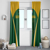 Green and gold South Africa curtain set with diagonal trim and Protea plant artwork.