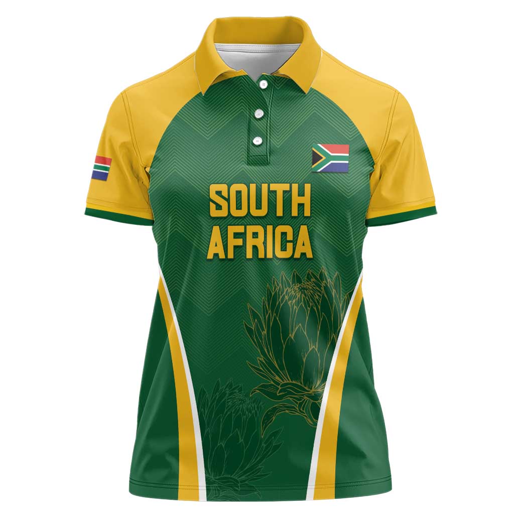 Custom South Africa Cricket Women Polo Shirt Go Champions Protea Pattern