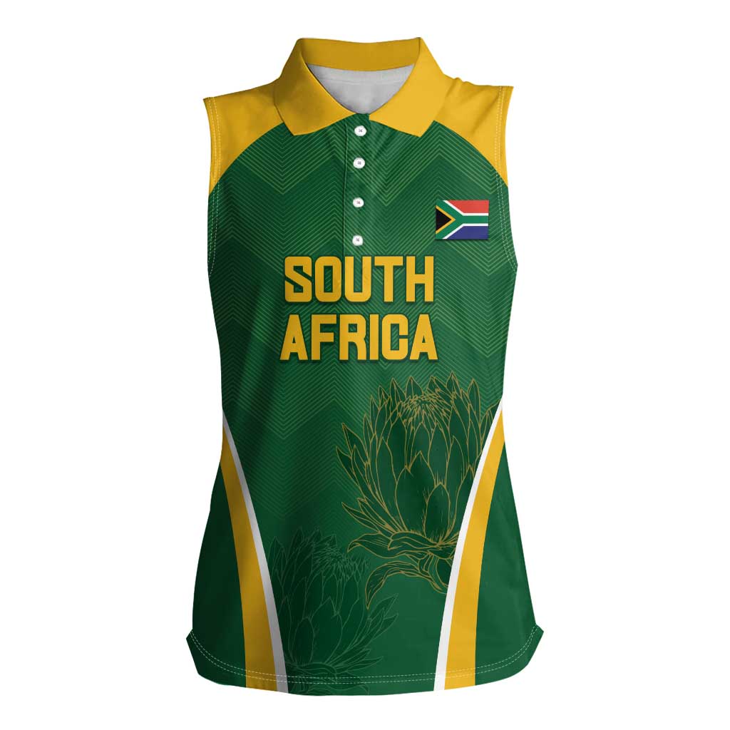 Custom South Africa Cricket Women Sleeveless Polo Shirt Go Champions Protea Pattern