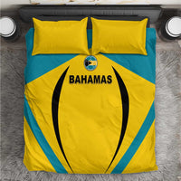 Yellow and teal football bedding set with Bahamas graphic and two yellow pillowcases