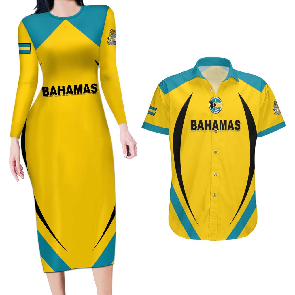 Custom Bahamas Football Couples Matching Long Sleeve Bodycon Dress and Hawaiian Shirt Go Champions Baha Boyz