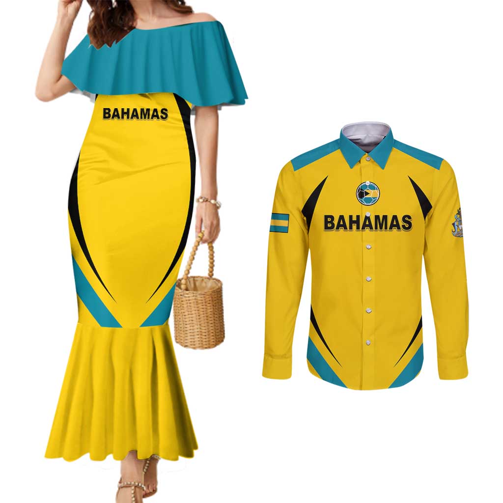 Custom Bahamas Football Couples Matching Mermaid Dress and Long Sleeve Button Shirt Go Champions Baha Boyz