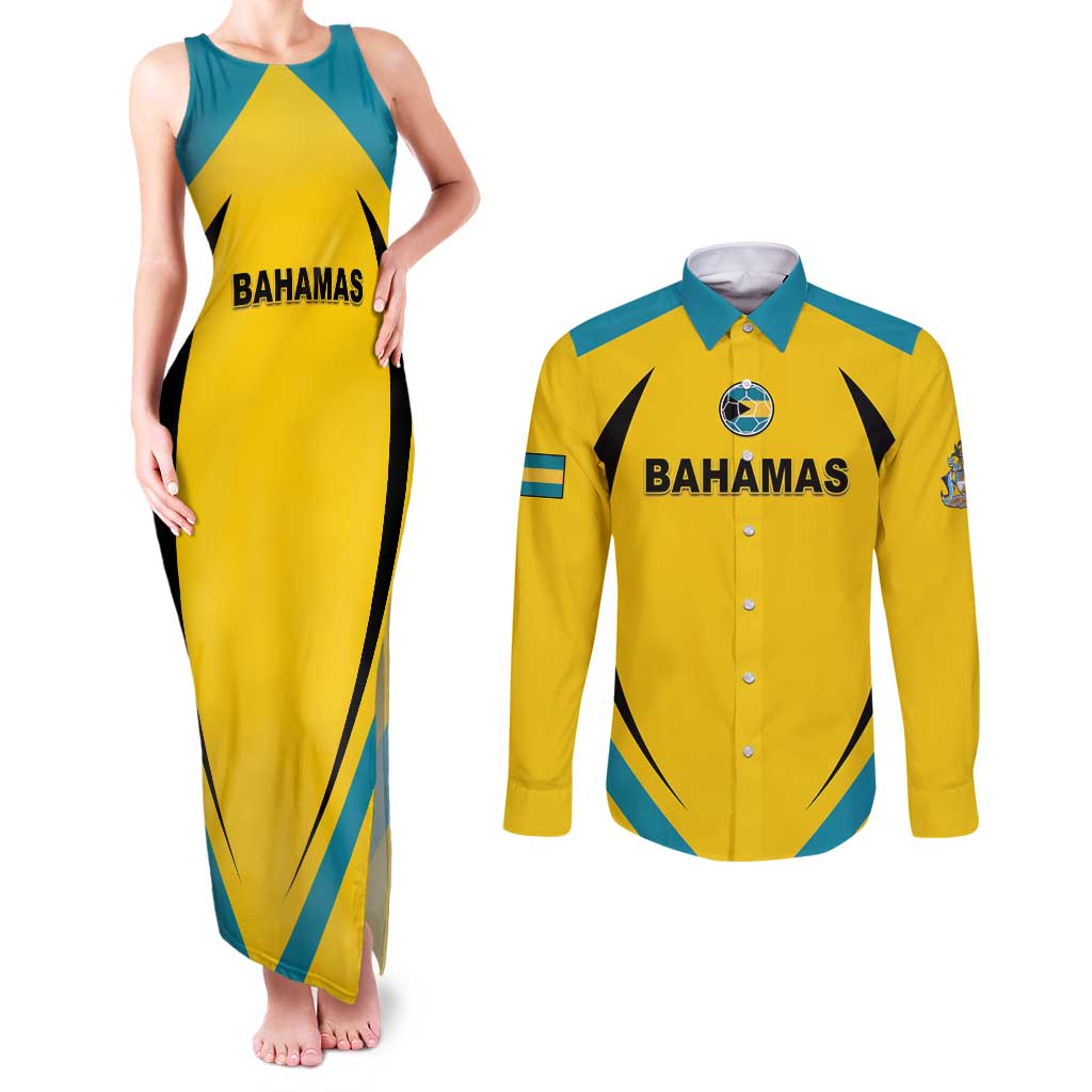 Custom Bahamas Football Couples Matching Tank Maxi Dress and Long Sleeve Button Shirt Go Champions Baha Boyz