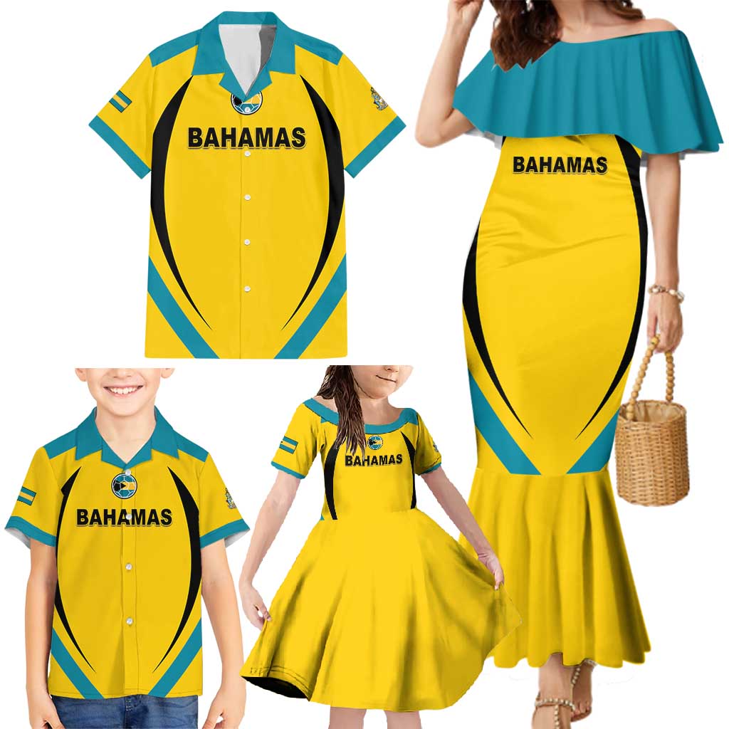 Custom Bahamas Football Family Matching Mermaid Dress and Hawaiian Shirt Go Champions Baha Boyz