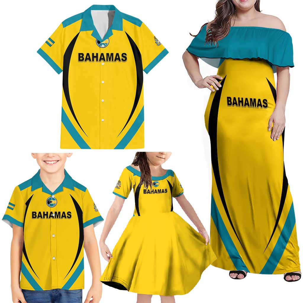 Custom Bahamas Football Family Matching Off Shoulder Maxi Dress and Hawaiian Shirt Go Champions Baha Boyz