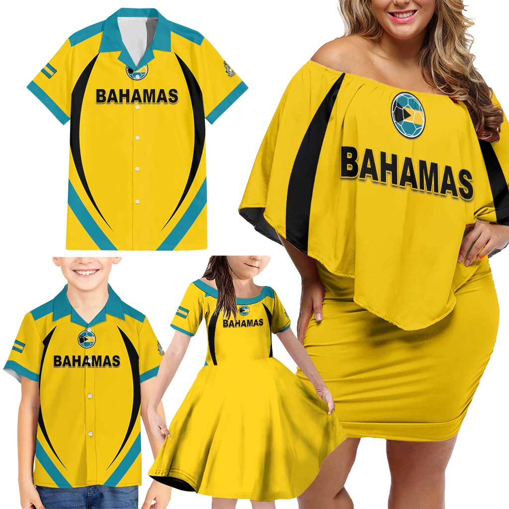 Custom Bahamas Football Family Matching Off Shoulder Short Dress and Hawaiian Shirt Go Champions Baha Boyz