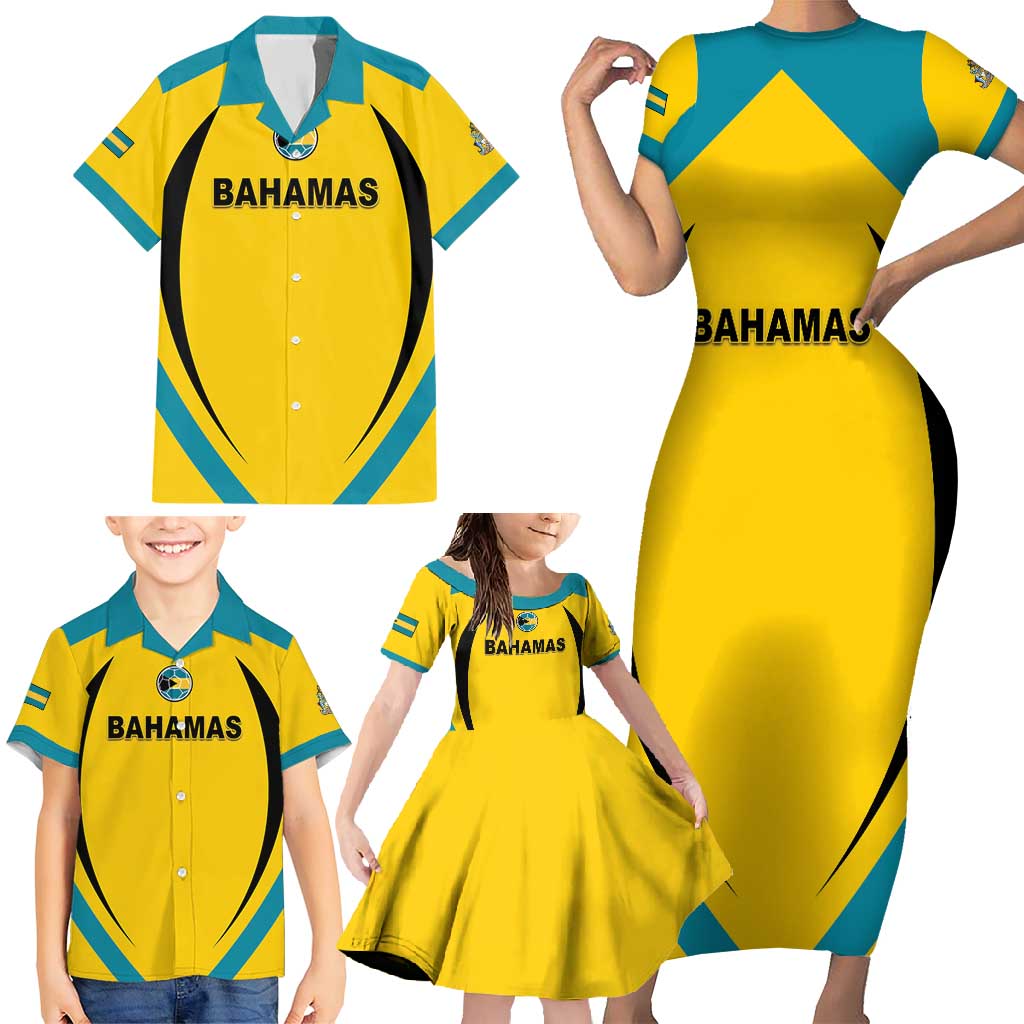 Custom Bahamas Football Family Matching Short Sleeve Bodycon Dress and Hawaiian Shirt Go Champions Baha Boyz