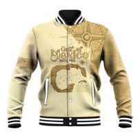 Beige vintage baseball jacket with striped rib collar and cuffs, front button placket