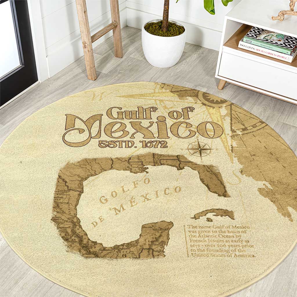 Gulf Of Mexico Estd 1672 Round Carpet Vintage Style