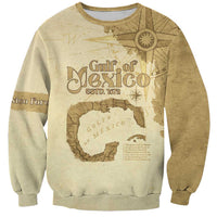 Beige vintage-style sweatshirt with Gulf of Mexico graphic and map print