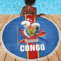 DR Congo Independence Day Beach Blanket Leopard Pattern With Coat Of Arms