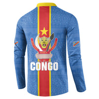 DR Congo Independence Day Button Sweatshirt Leopard Pattern With Coat Of Arms