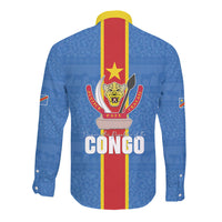 DR Congo Independence Day Long Sleeve Button Shirt Leopard Pattern With Coat Of Arms