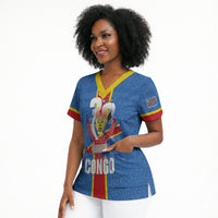 DR Congo Independence Day Scrub Top Leopard Pattern With Coat Of Arms