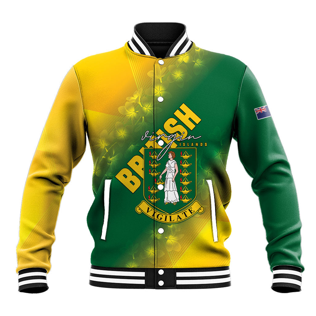 British Virgin Islands Baseball Jacket Coat Of Arms Plumeria Gradient Art