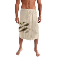 Beige printed lavalava wrap skirt with elastic waistband and front opening panel