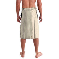 Beige printed lavalava skirt with elastic waistband, front hem facing back