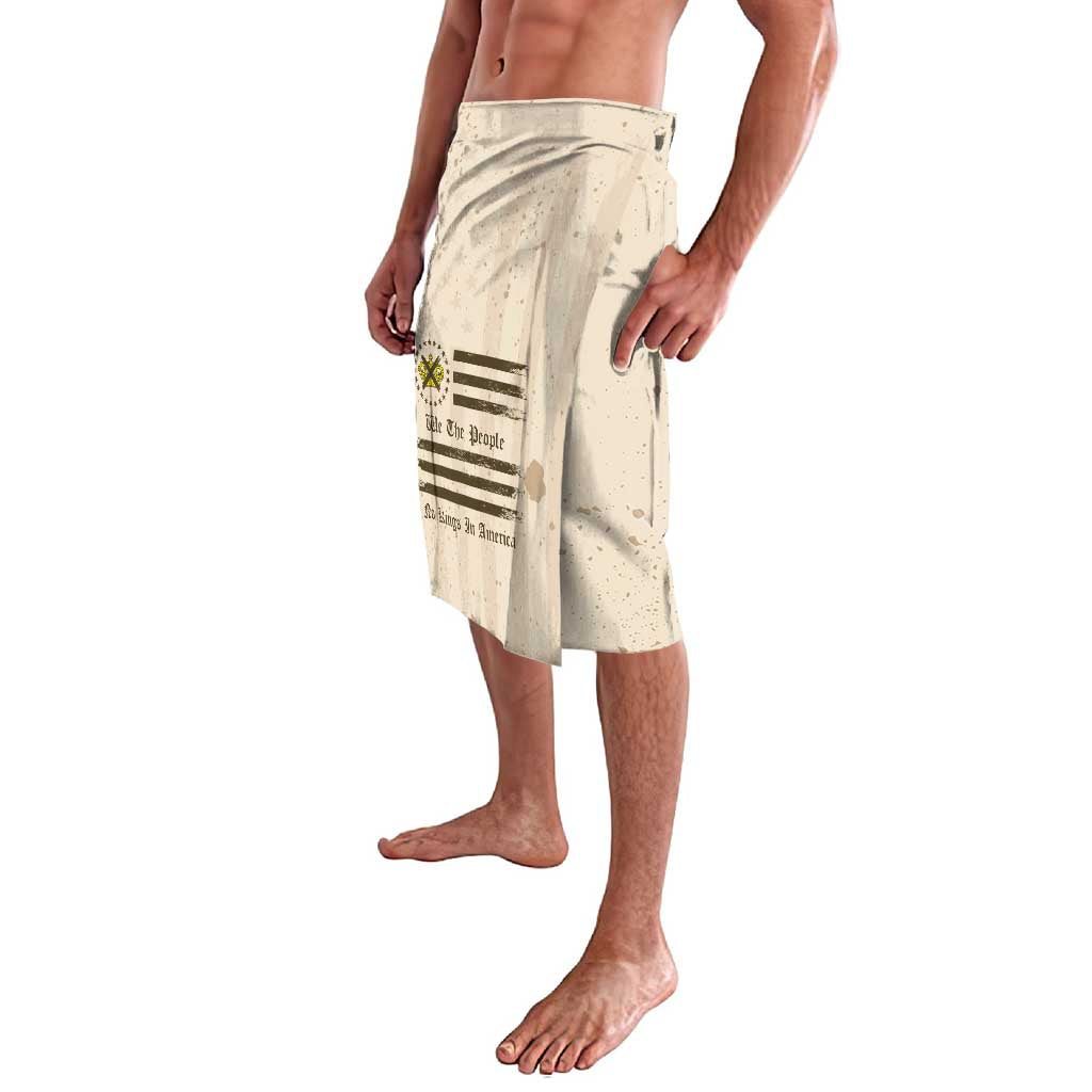 Beige printed lavalava wrap skirt with side drape and elastic waistband