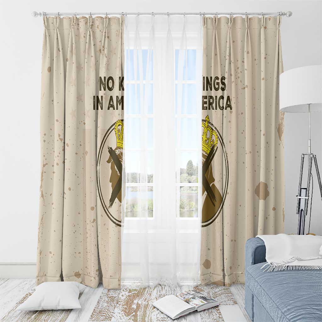 Beige window curtain panels with patriotic print and crown emblem design