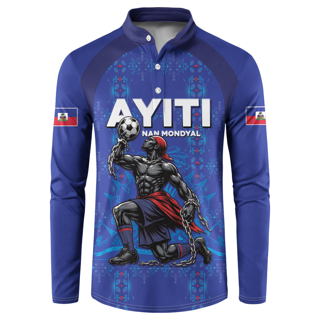 Custom Haiti Ayiti Nan Mondyal 2026 Button Sweatshirt Fyete Lit Victwa Blue Version