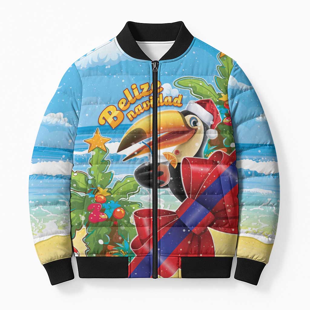 Belize Navidad Christmas Bomber Puffer Jacket Funny Santa Toucan - Wonder Print Shop