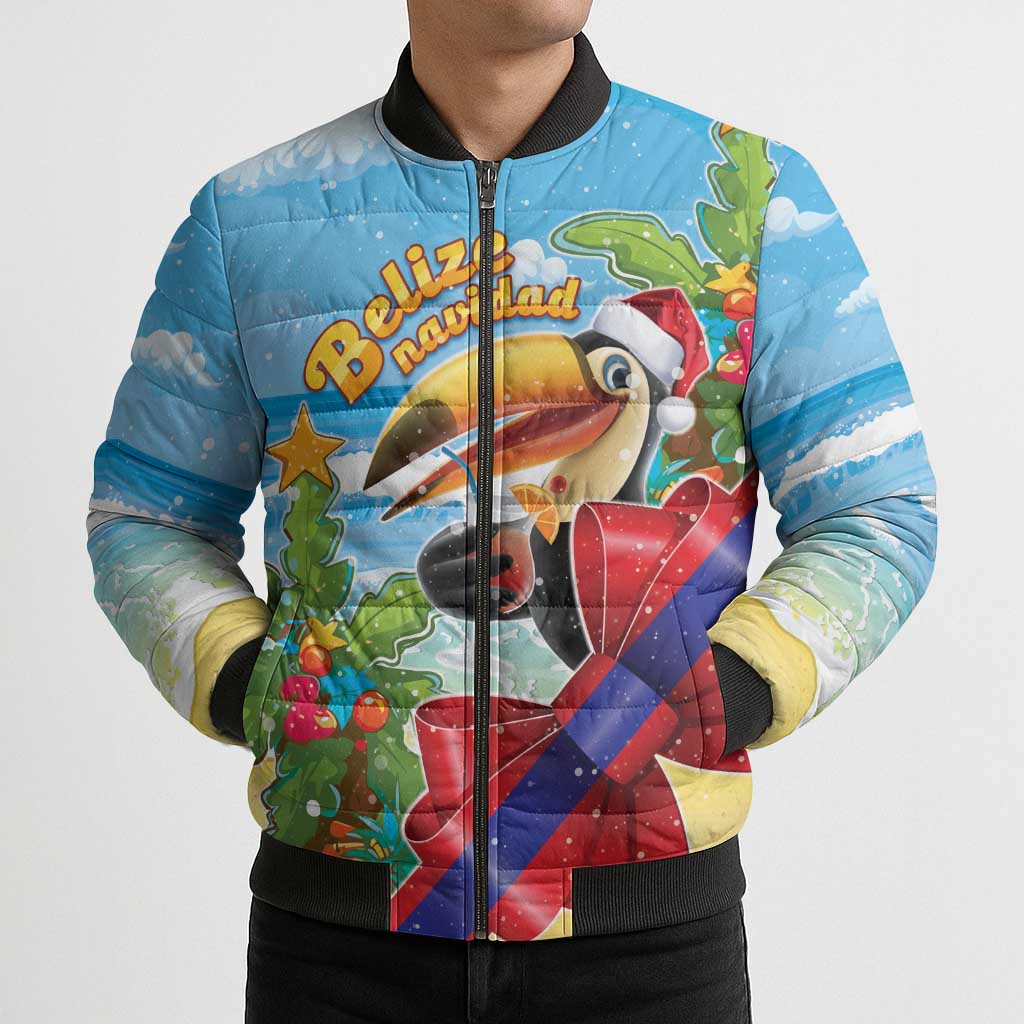 Belize Navidad Christmas Bomber Puffer Jacket Funny Santa Toucan - Wonder Print Shop