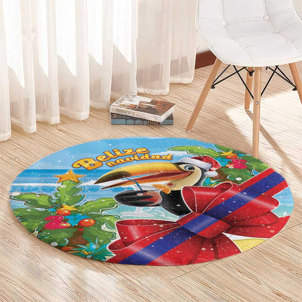 Belize Navidad Christmas Round Carpet Funny Santa Toucan - Wonder Print Shop