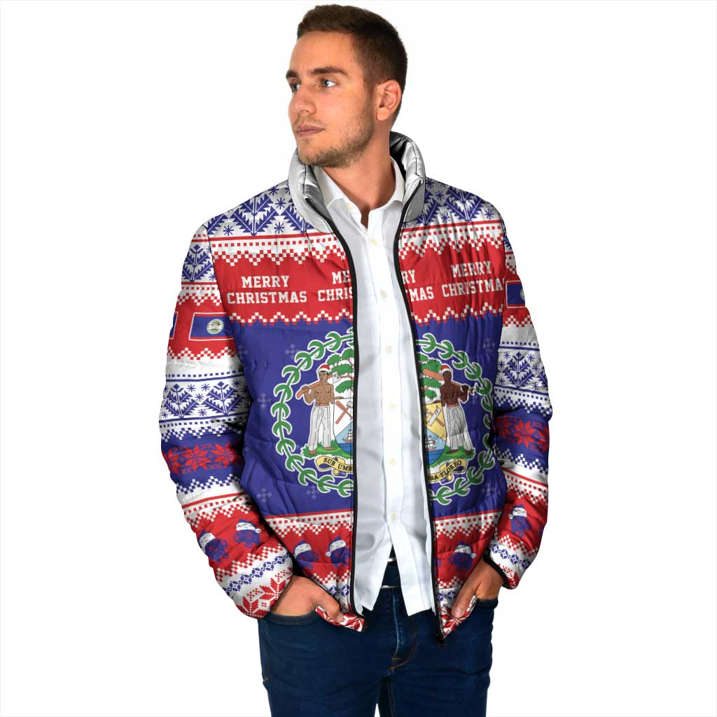 Belize Christmas Padded Jacket Coat Of Arms Merry Xmas - Wonder Print Shop