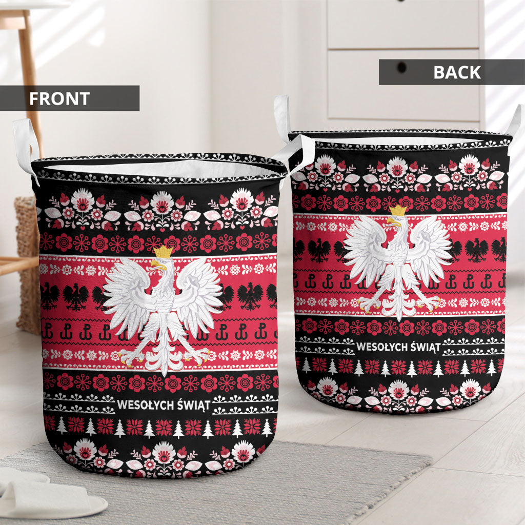 Polska Wesolych Swiat Laundry Basket Lachy Sadeckie Pattern Black Version