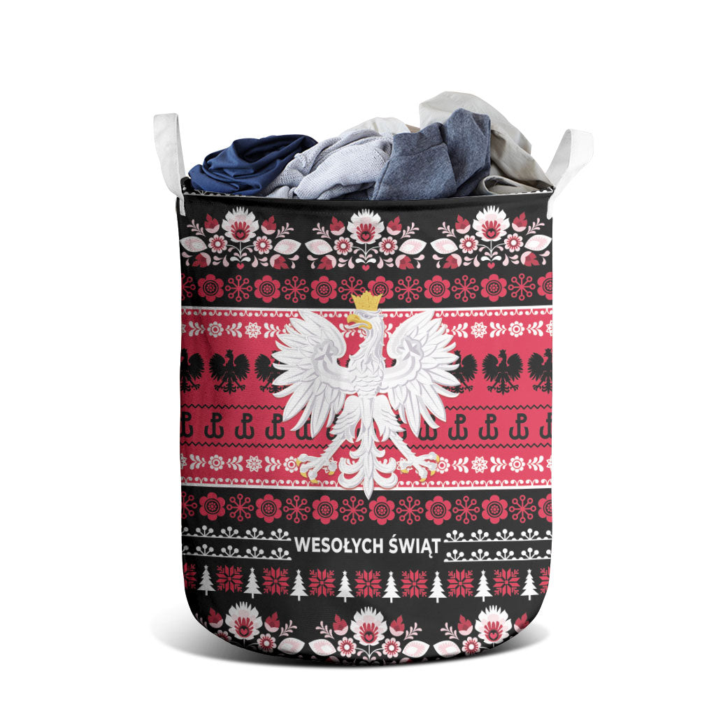Polska Wesolych Swiat Laundry Basket Lachy Sadeckie Pattern Black Version