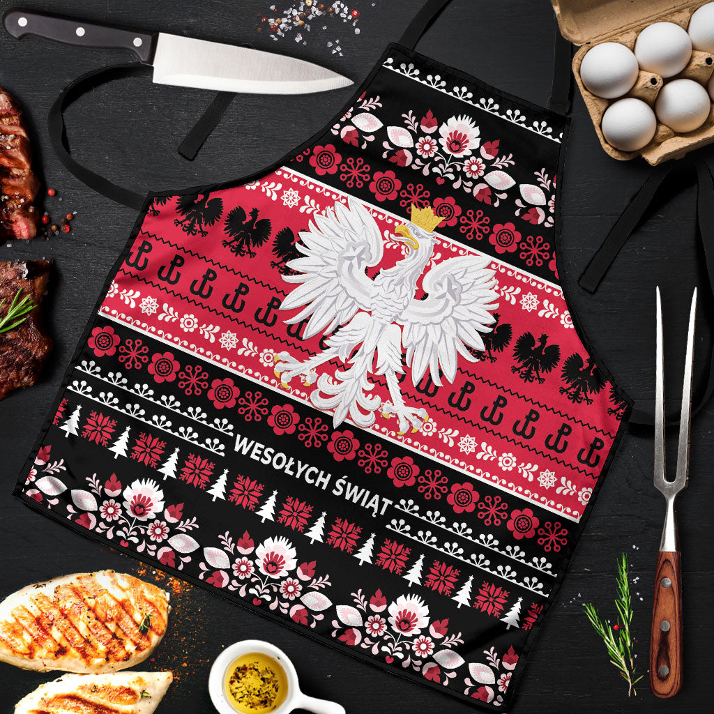 Polska Wesolych Swiat Apron Lachy Sadeckie Pattern Black Version