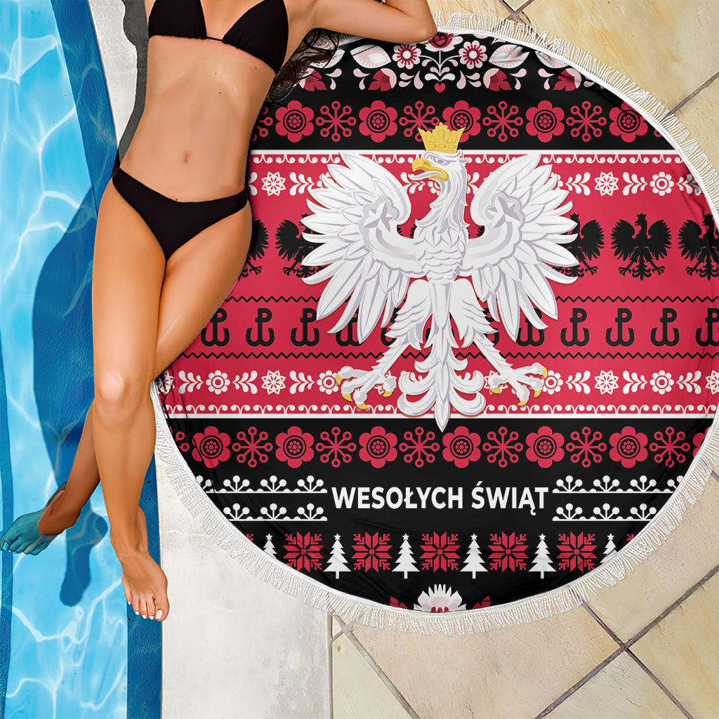 Polska Wesolych Swiat Beach Blanket Lachy Sadeckie Pattern Black Version