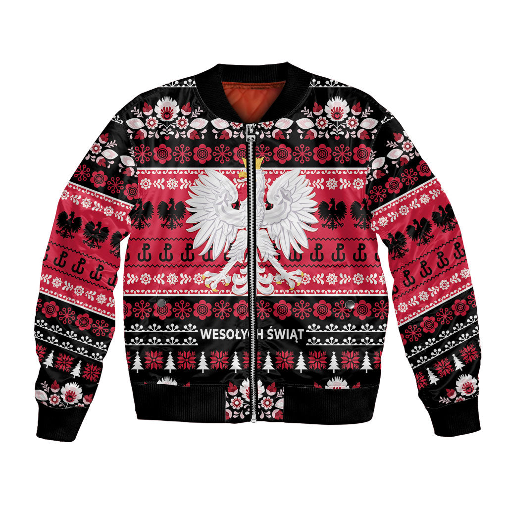 Polska Wesolych Swiat Bomber Jacket Lachy Sadeckie Pattern Black Version