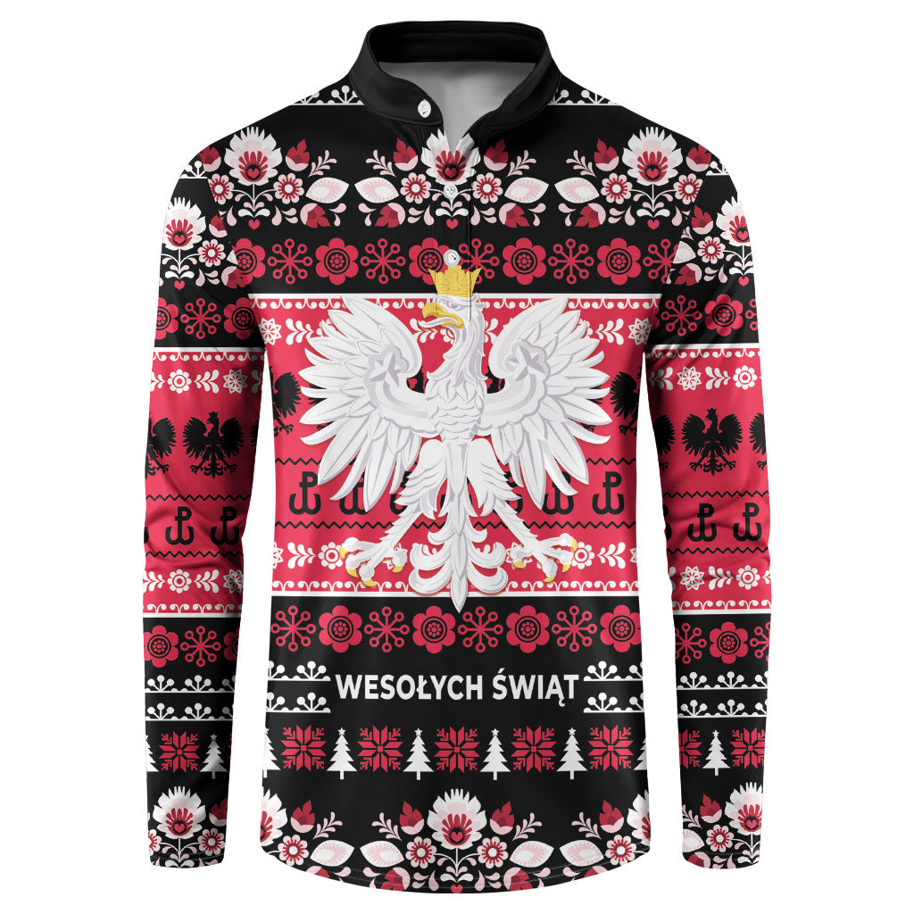 Polska Wesolych Swiat Button Sweatshirt Lachy Sadeckie Pattern Black Version