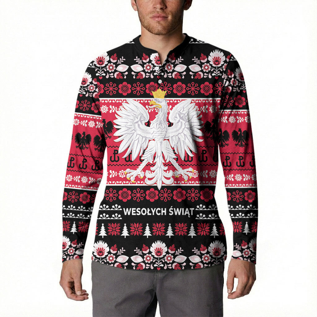 Polska Wesolych Swiat Button Sweatshirt Lachy Sadeckie Pattern Black Version