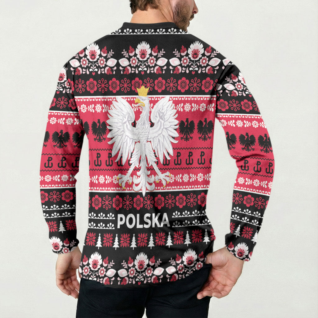 Polska Wesolych Swiat Button Sweatshirt Lachy Sadeckie Pattern Black Version