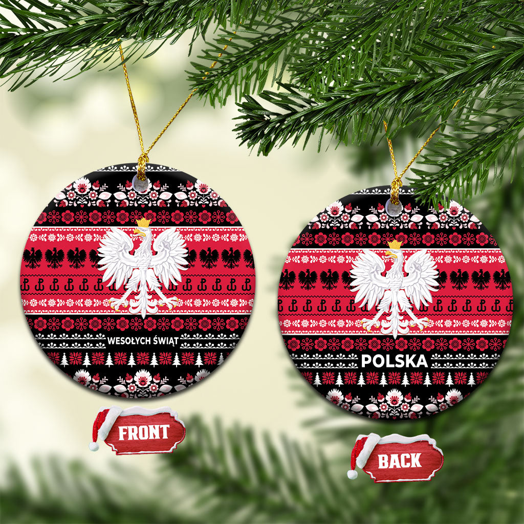 Polska Wesolych Swiat Ceramic Ornament Lachy Sadeckie Pattern Black Version