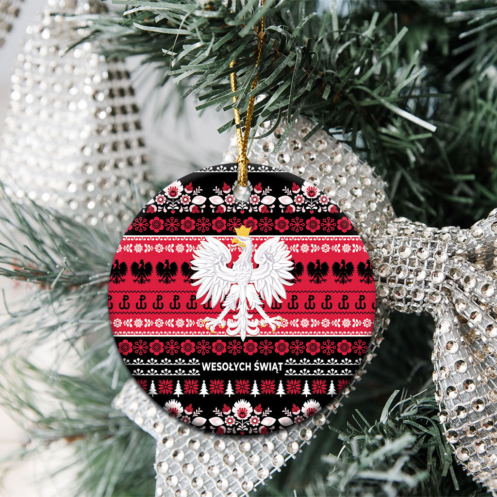 Polska Wesolych Swiat Ceramic Ornament Lachy Sadeckie Pattern Black Version