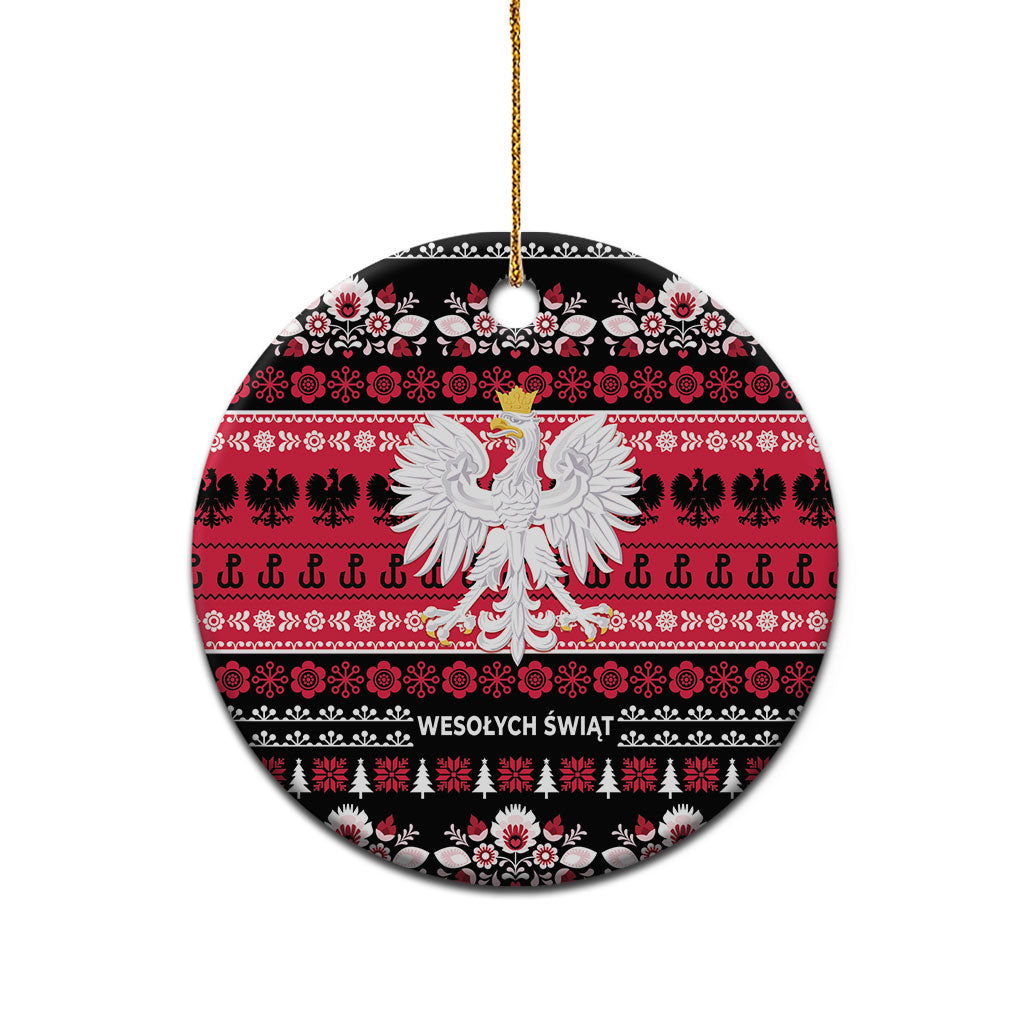 Polska Wesolych Swiat Ceramic Ornament Lachy Sadeckie Pattern Black Version