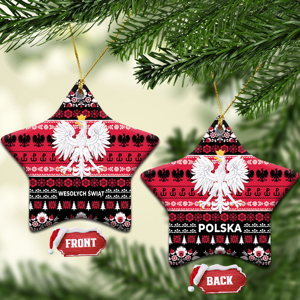 Polska Wesolych Swiat Ceramic Ornament Lachy Sadeckie Pattern Black Version