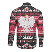 Polska Wesolych Swiat Long Sleeve Button Shirt Lachy Sadeckie Pattern Black Version