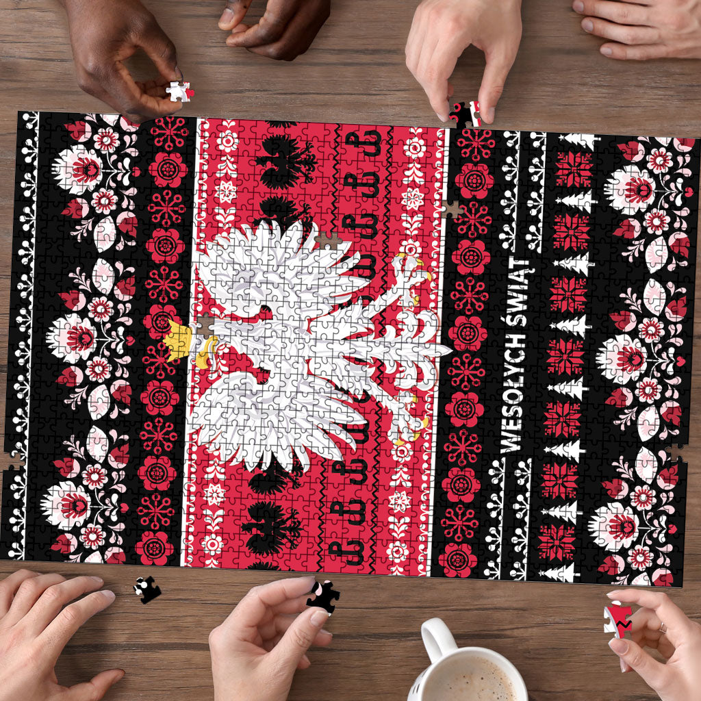 Polska Wesolych Swiat Puzzle Lachy Sadeckie Pattern Black Version